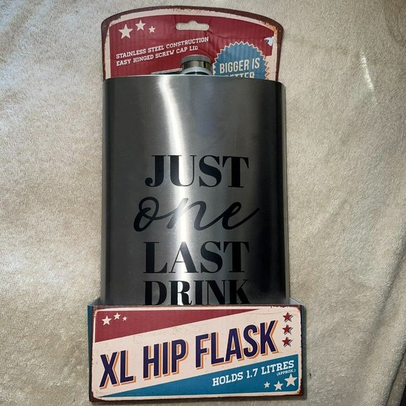 Just One Last Drink Stainless Steel XL Hip Flask 1.7 Liters Wine Bottle - Picture 1 of 6